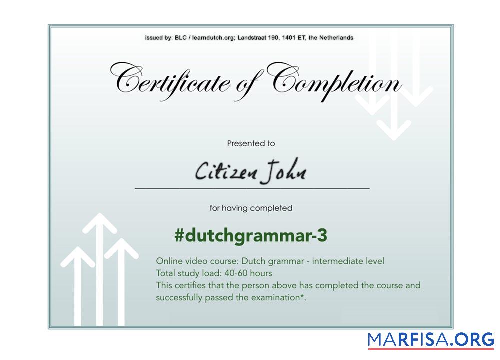 Blank Language grammar Certificate of Completion sample